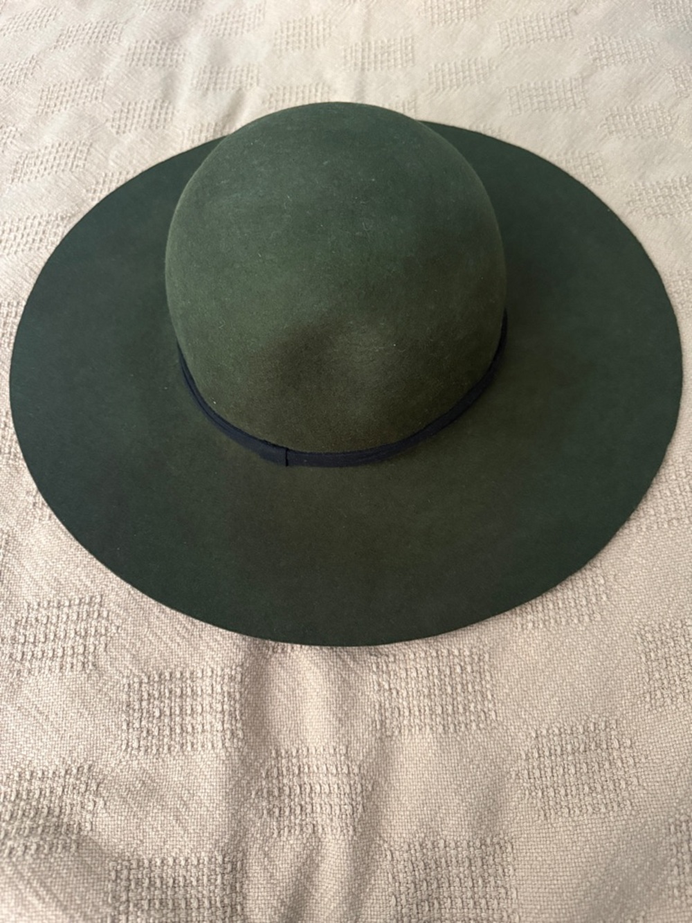 100% Wool Wide Brim Felt Fedora Hat - Dark Green